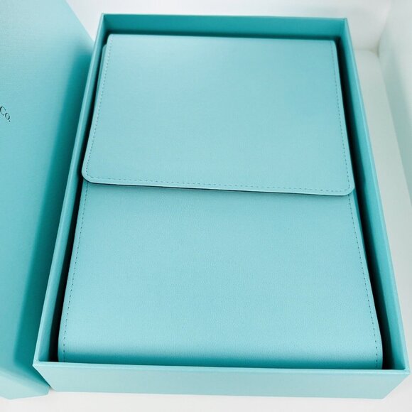 Tiffany Blue Leather Folding Necklace Presentation Blue Gift Box Storage Pouch - Picture 2 of 11